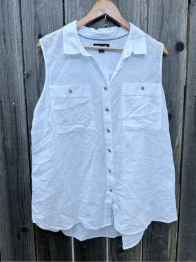 Nautica Sleeveless Button-Up Cotton Tunic Top - White Summer Y2K Retro